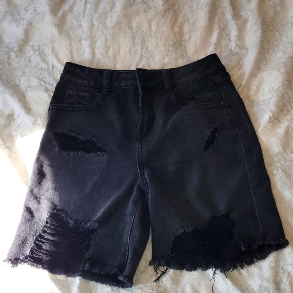 Peace Love World Black Distressed Jean Shorts